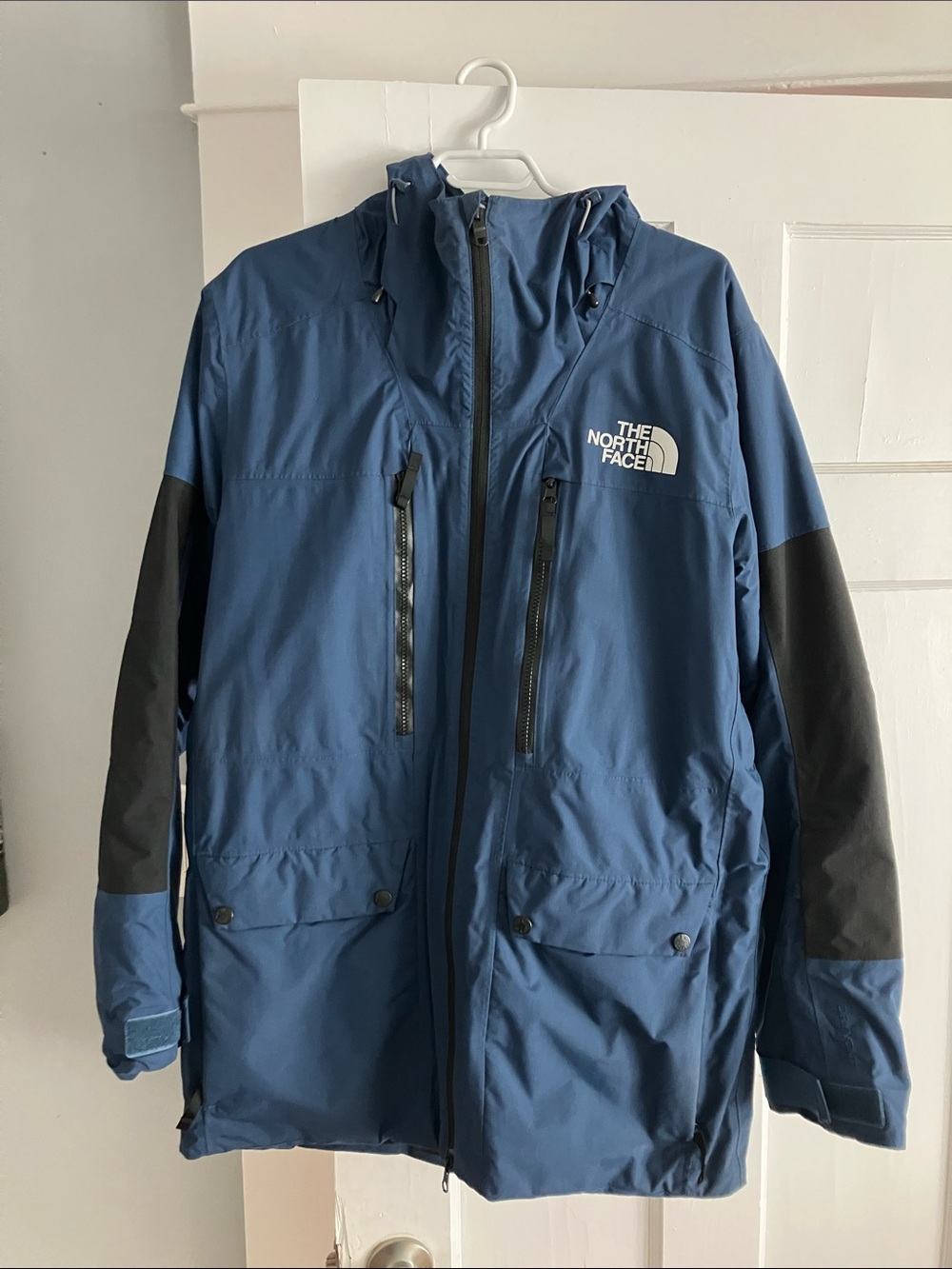 The North Face Blue Hooded Ski Jacket with Black Sleeve Panels